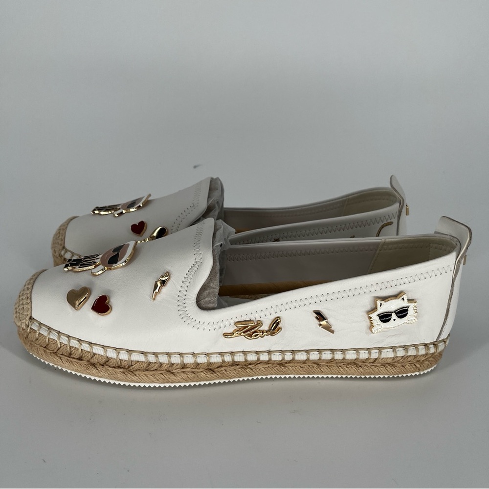 Karl Lagerfeld Michaela Espadrille Flats White Logo - Size 9.5 - Picture 3 of 12